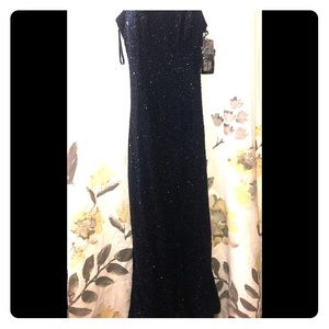 NWT-Navy sequin/bead Back our evening gown